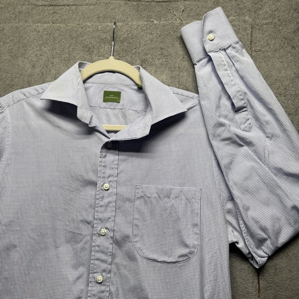 Sid Mashburn Spread Collar Sport Shirt Mens 15.5 Blue Plaid‎ Check Long Sleeve